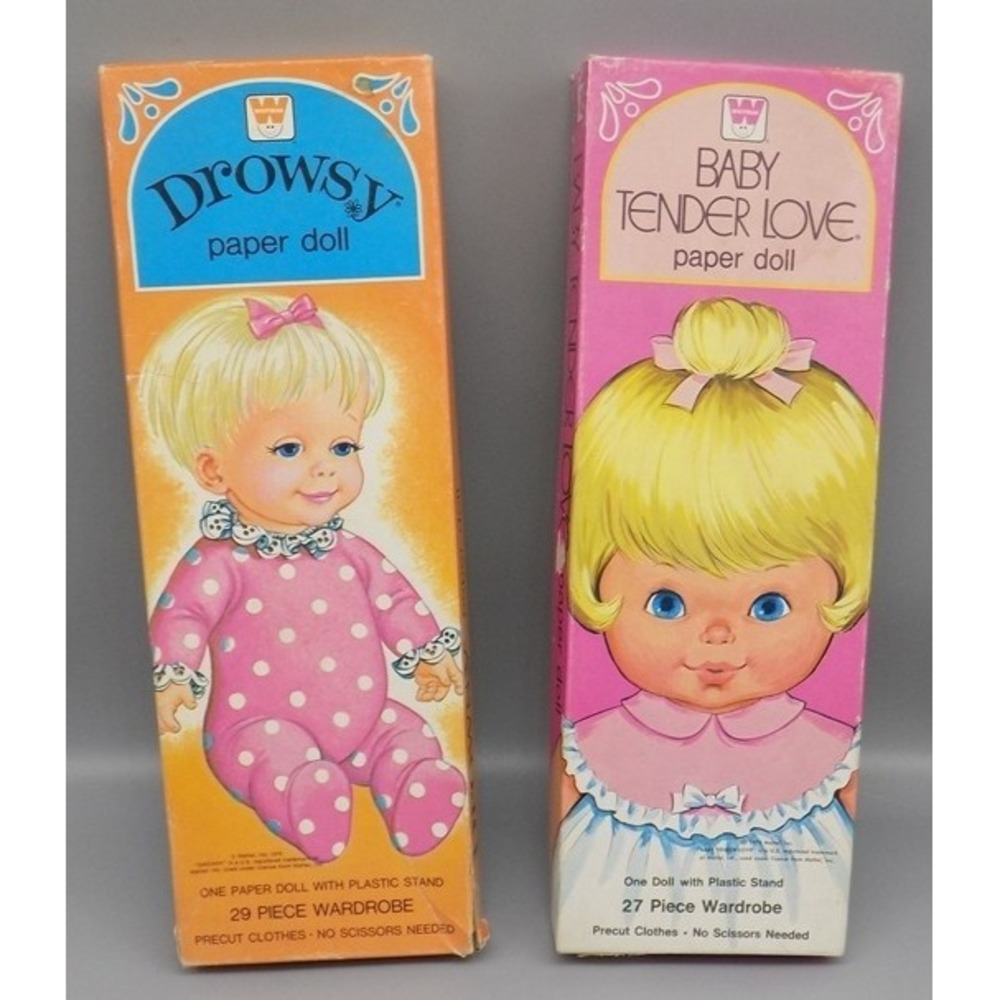 Original Baby Tender Love & Drowsy Baby Paper Dolls 90% Complete Whitman Vtg